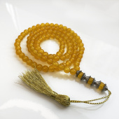 чётки из камня нефрит желтый 108 бусин. бусины 6 мм. natural yellow jade 108-beads mala. фото