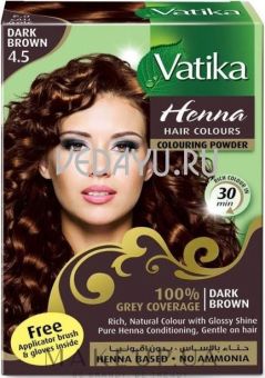 хна краска для волос тёмно - коричневый vatika henna hair colours dark brown. 6 пак. по 10 г. индия