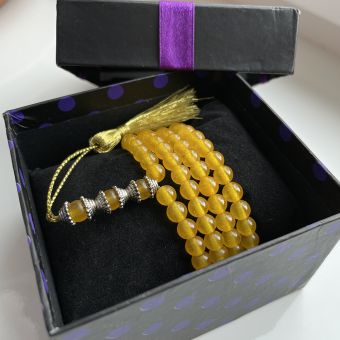 чётки из камня нефрит желтый 108 бусин. бусины 6 мм. natural yellow jade 108-beads mala. фото 