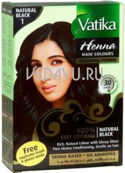 хна краска для волос черный естественный vatika henna hair colours natural black. 6 пак. по 10 г. индия
