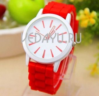 наручные часы красного цвета женские с силиконовым ремешком. китай